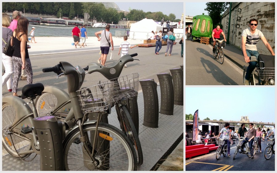 The Velib bike system can also be found along the pedestrian/ cycling zone, with many bicycles in use!